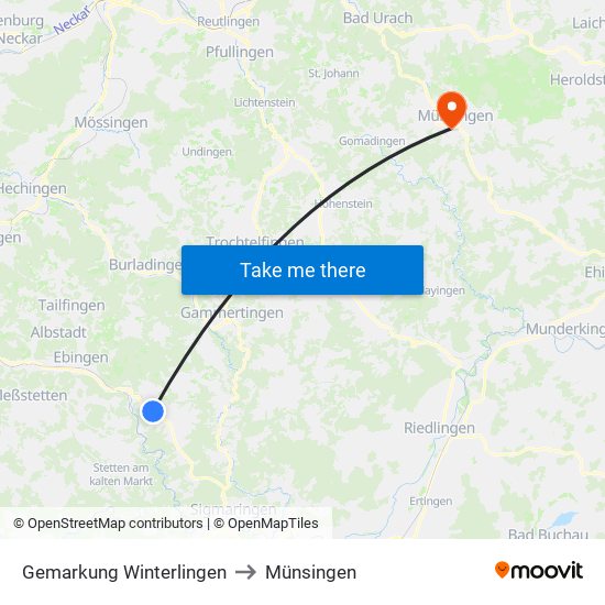 Gemarkung Winterlingen to Münsingen map