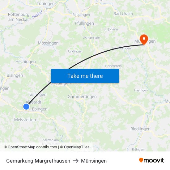 Gemarkung Margrethausen to Münsingen map