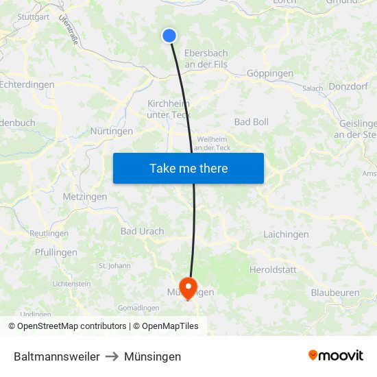 Baltmannsweiler to Münsingen map