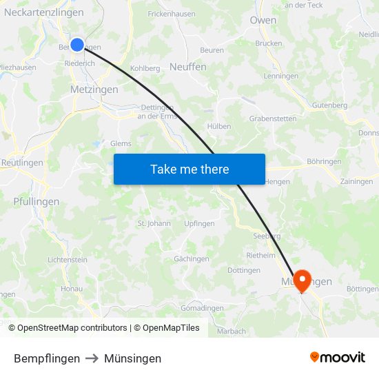 Bempflingen to Münsingen map