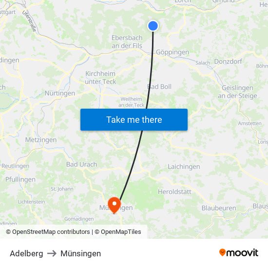 Adelberg to Münsingen map