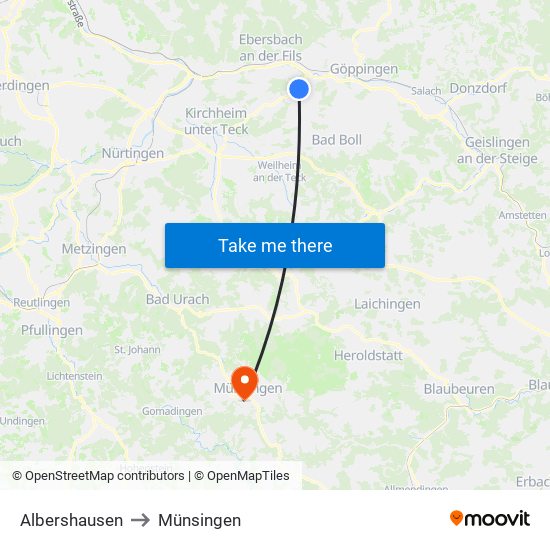 Albershausen to Münsingen map