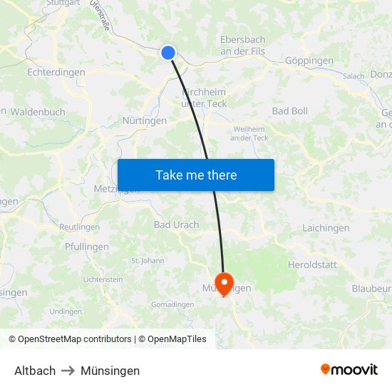 Altbach to Münsingen map