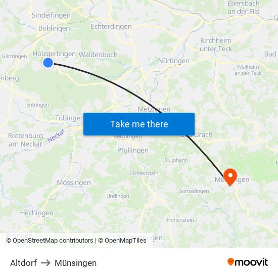 Altdorf to Münsingen map