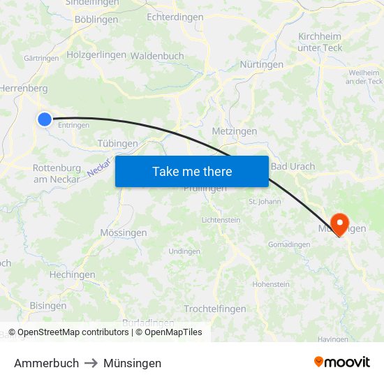 Ammerbuch to Münsingen map