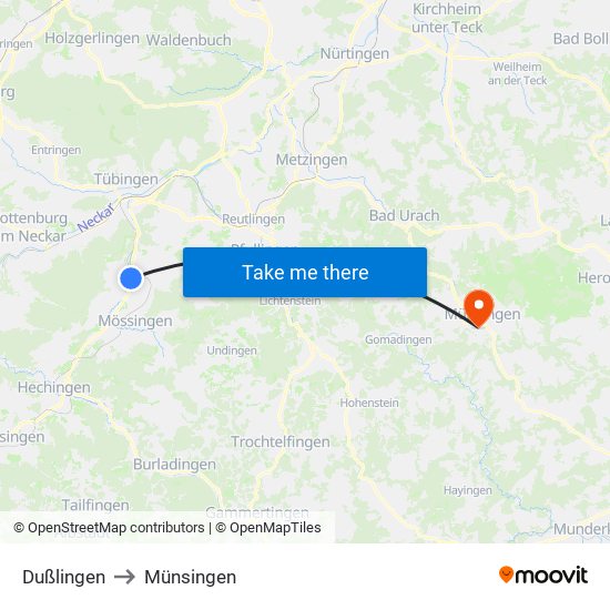 Dußlingen to Münsingen map