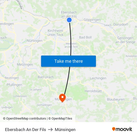 Ebersbach An Der Fils to Münsingen map