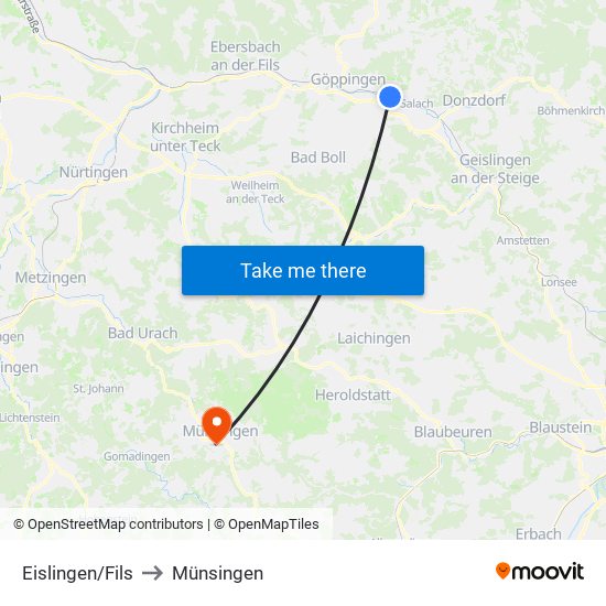 Eislingen/Fils to Münsingen map