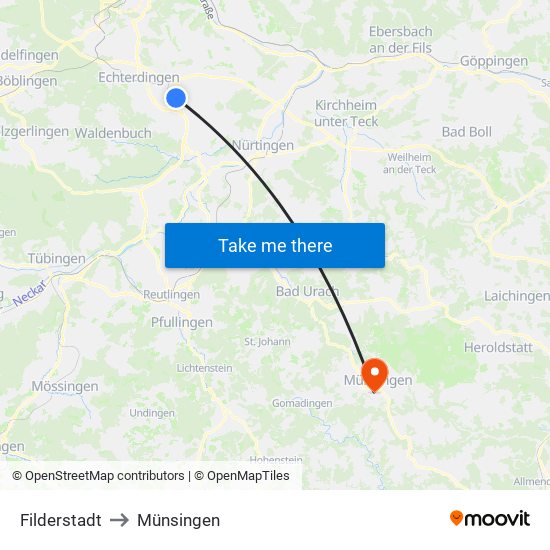 Filderstadt to Münsingen map