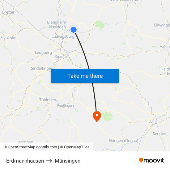 Erdmannhausen to Münsingen map