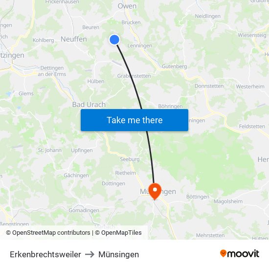 Erkenbrechtsweiler to Münsingen map