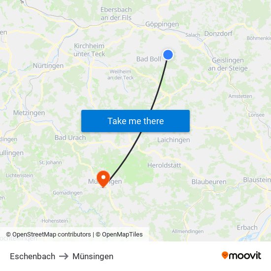 Eschenbach to Münsingen map