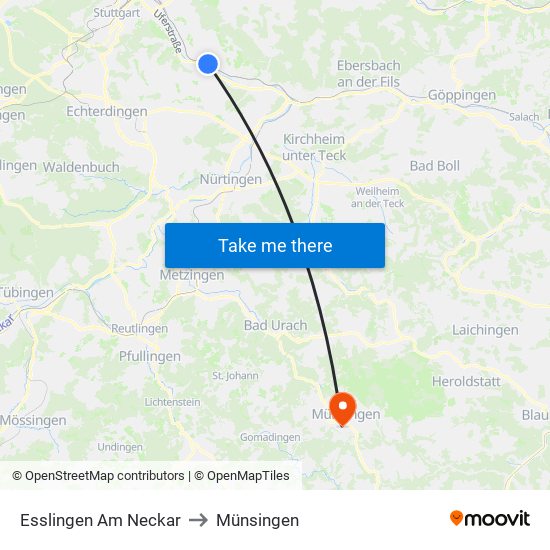 Esslingen Am Neckar to Münsingen map