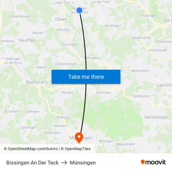 Bissingen An Der Teck to Münsingen map