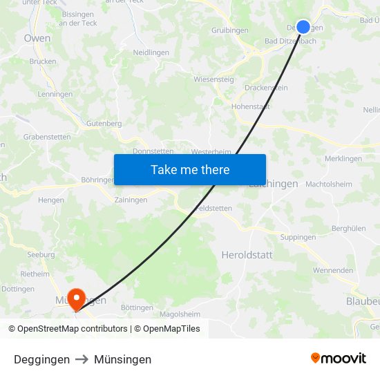 Deggingen to Münsingen map