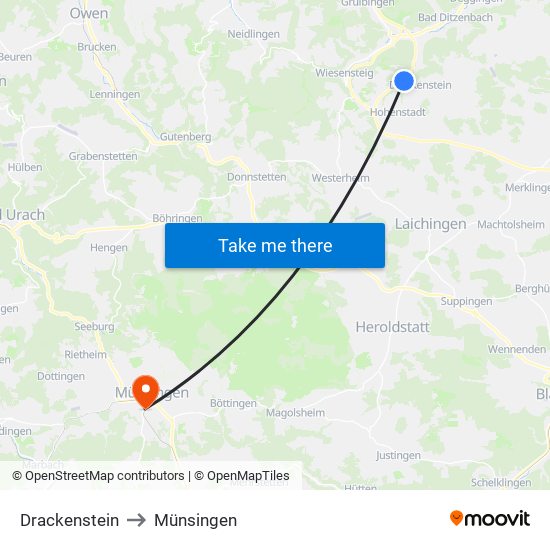 Drackenstein to Münsingen map