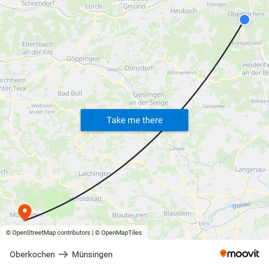 Oberkochen to Münsingen map