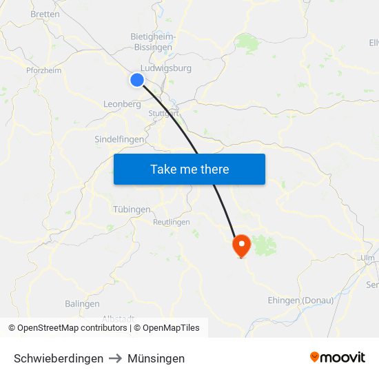 Schwieberdingen to Münsingen map