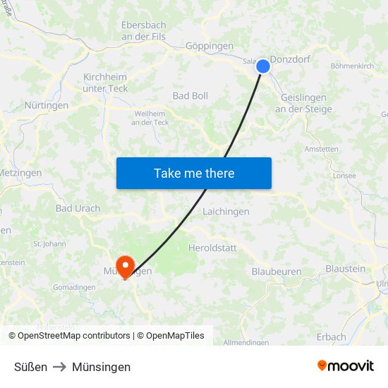 Süßen to Münsingen map