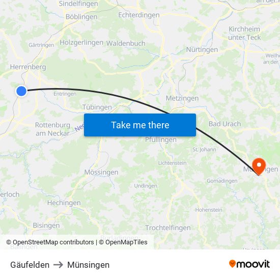 Gäufelden to Münsingen map