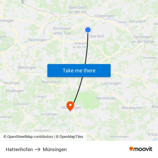 Hattenhofen to Münsingen map