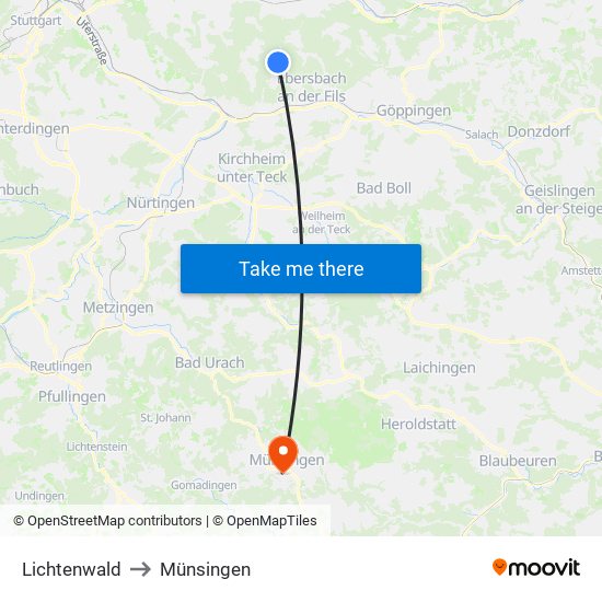 Lichtenwald to Münsingen map