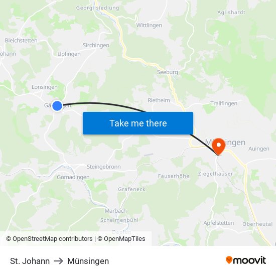 St. Johann to Münsingen map