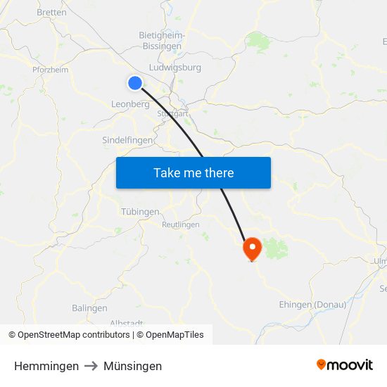 Hemmingen to Münsingen map