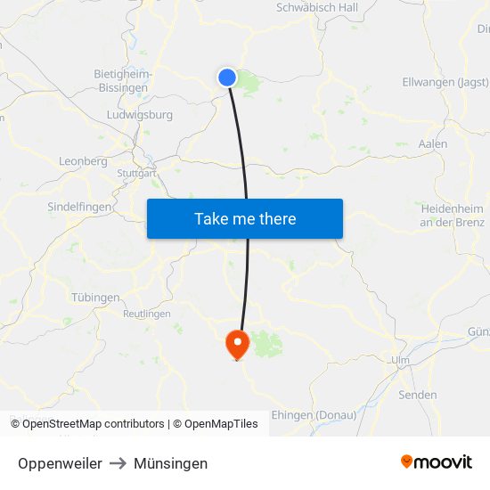 Oppenweiler to Münsingen map