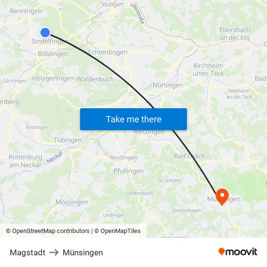 Magstadt to Münsingen map