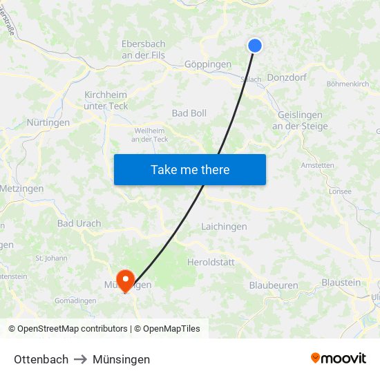 Ottenbach to Münsingen map