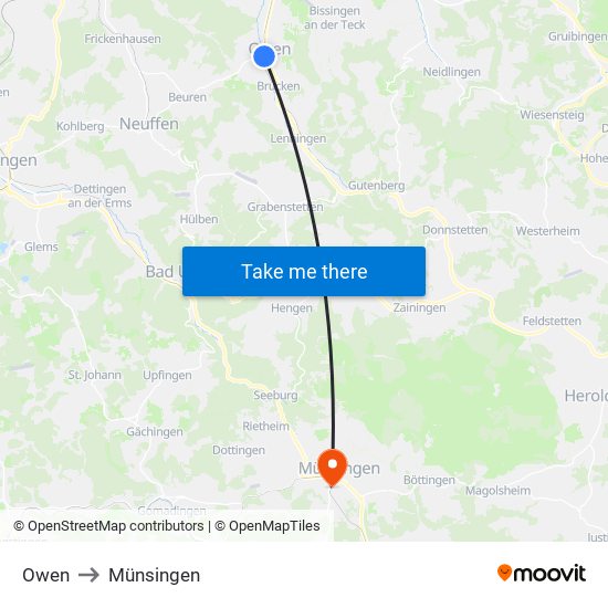Owen to Münsingen map