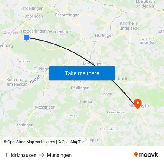 Hildrizhausen to Münsingen map