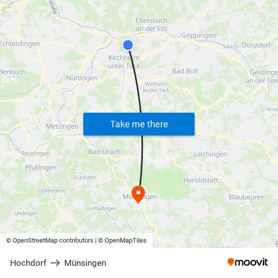 Hochdorf to Münsingen map