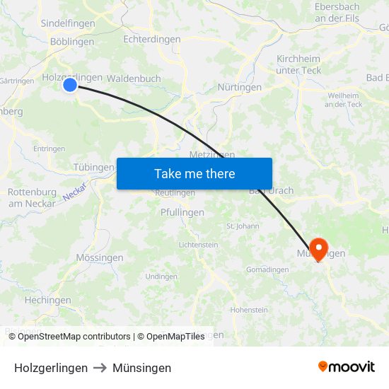 Holzgerlingen to Münsingen map