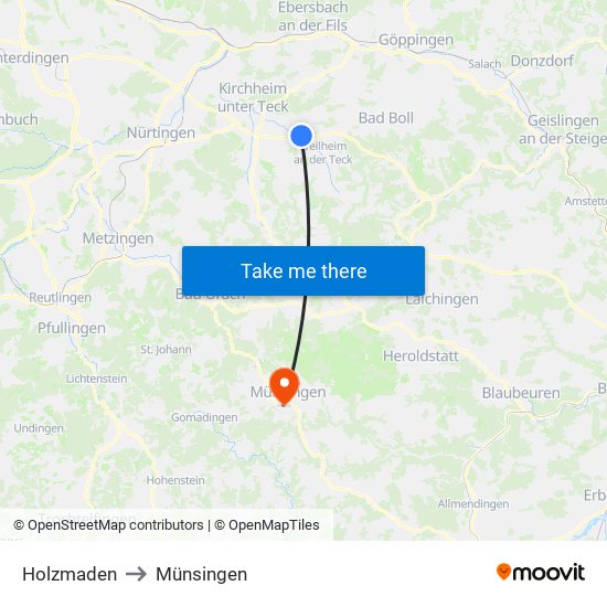 Holzmaden to Münsingen map