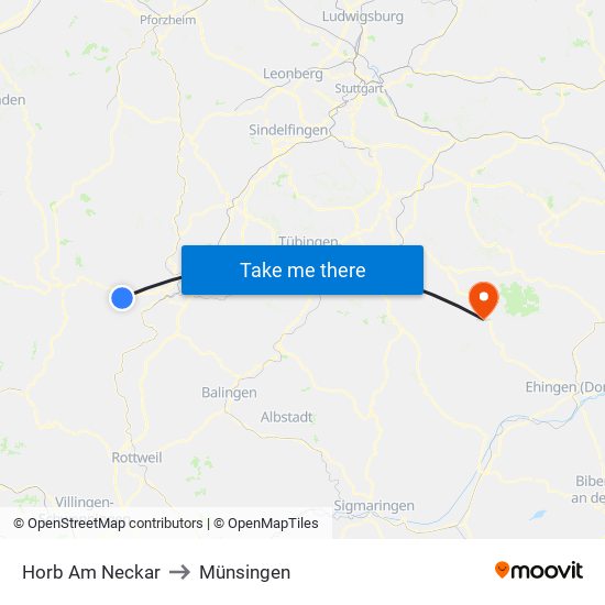 Horb Am Neckar to Münsingen map