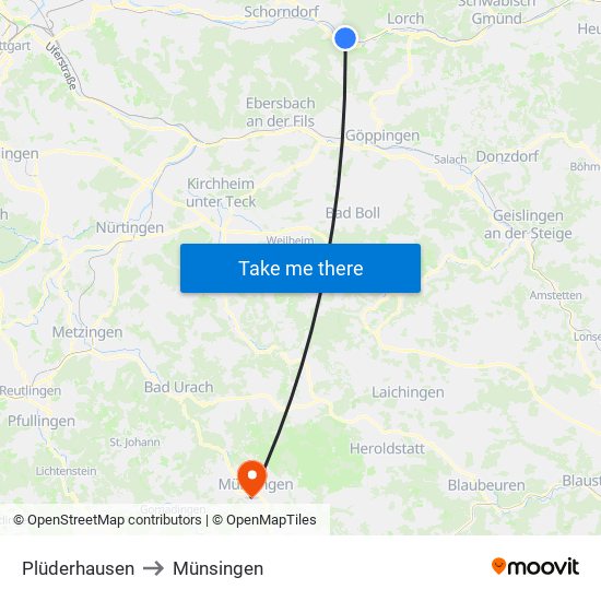 Plüderhausen to Münsingen map