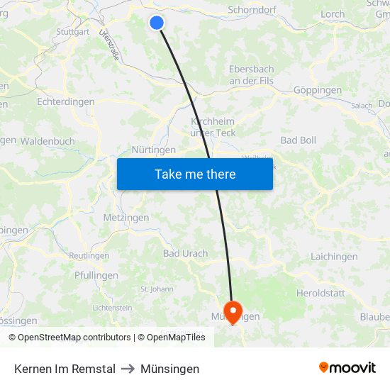 Kernen Im Remstal to Münsingen map