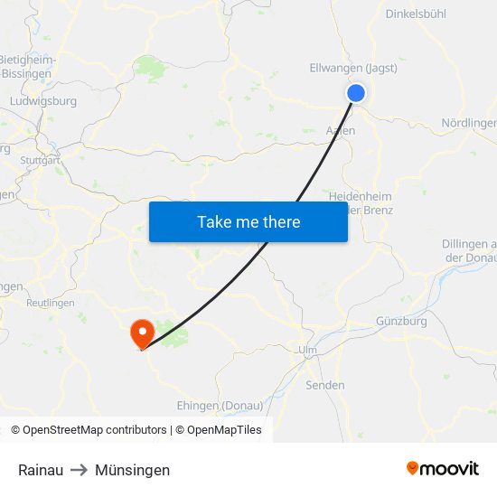 Rainau to Münsingen map