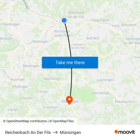 Reichenbach An Der Fils to Münsingen map