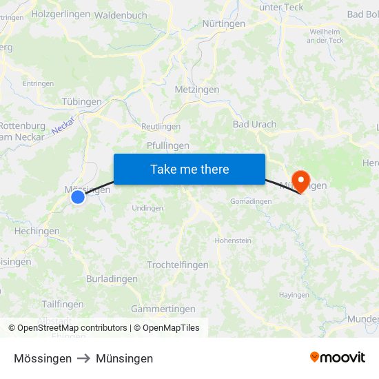 Mössingen to Münsingen map