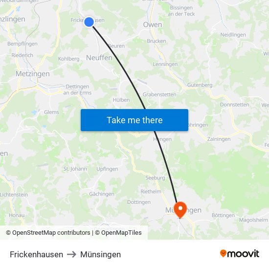 Frickenhausen to Münsingen map