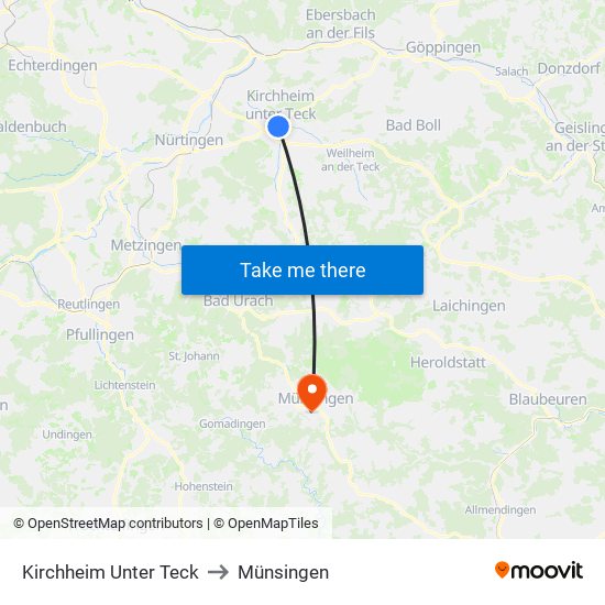 Kirchheim Unter Teck to Münsingen map