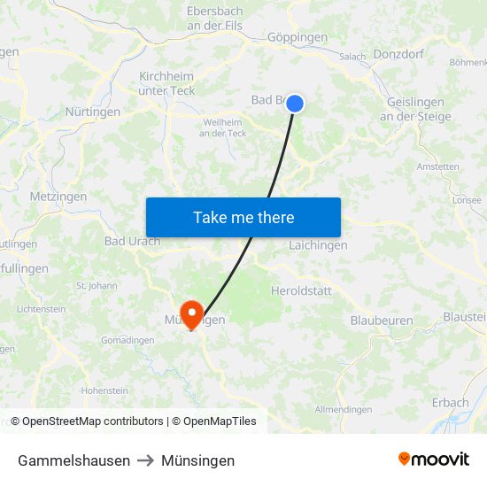Gammelshausen to Münsingen map