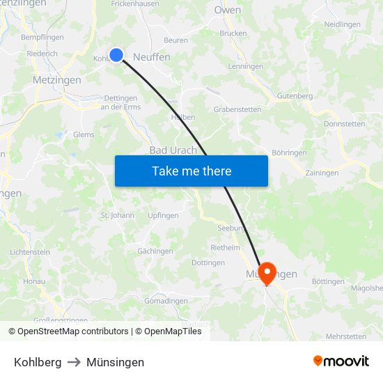 Kohlberg to Münsingen map