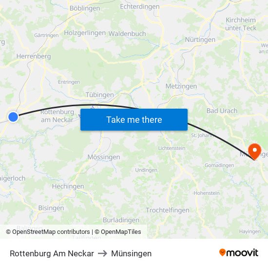 Rottenburg Am Neckar to Münsingen map