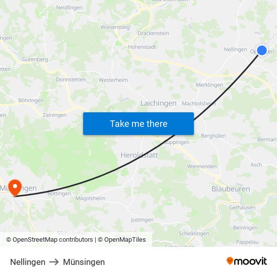 Nellingen to Münsingen map