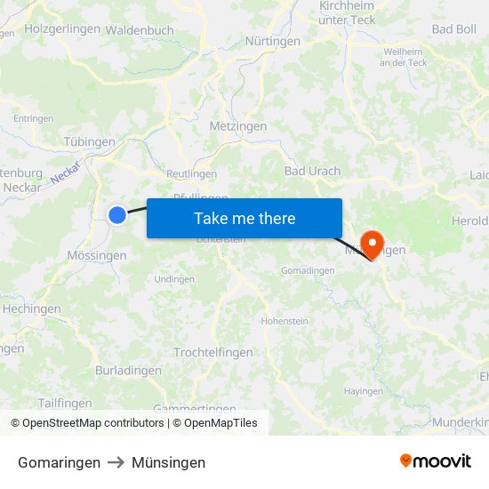 Gomaringen to Münsingen map