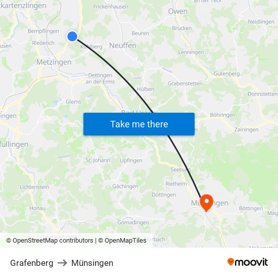 Grafenberg to Münsingen map